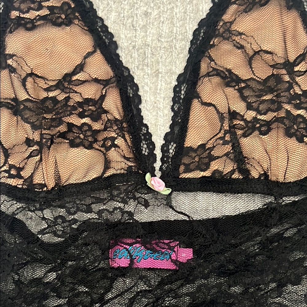 Edikted Black Lace Chemise with Plunging Neckline - Picture 2 of 3